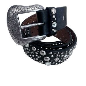 Nocona Rhinestone  studded Embellished Black Leather Western Women's Belt Size M